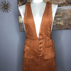 Forever 21 Brown Faux Suede Overall Dress